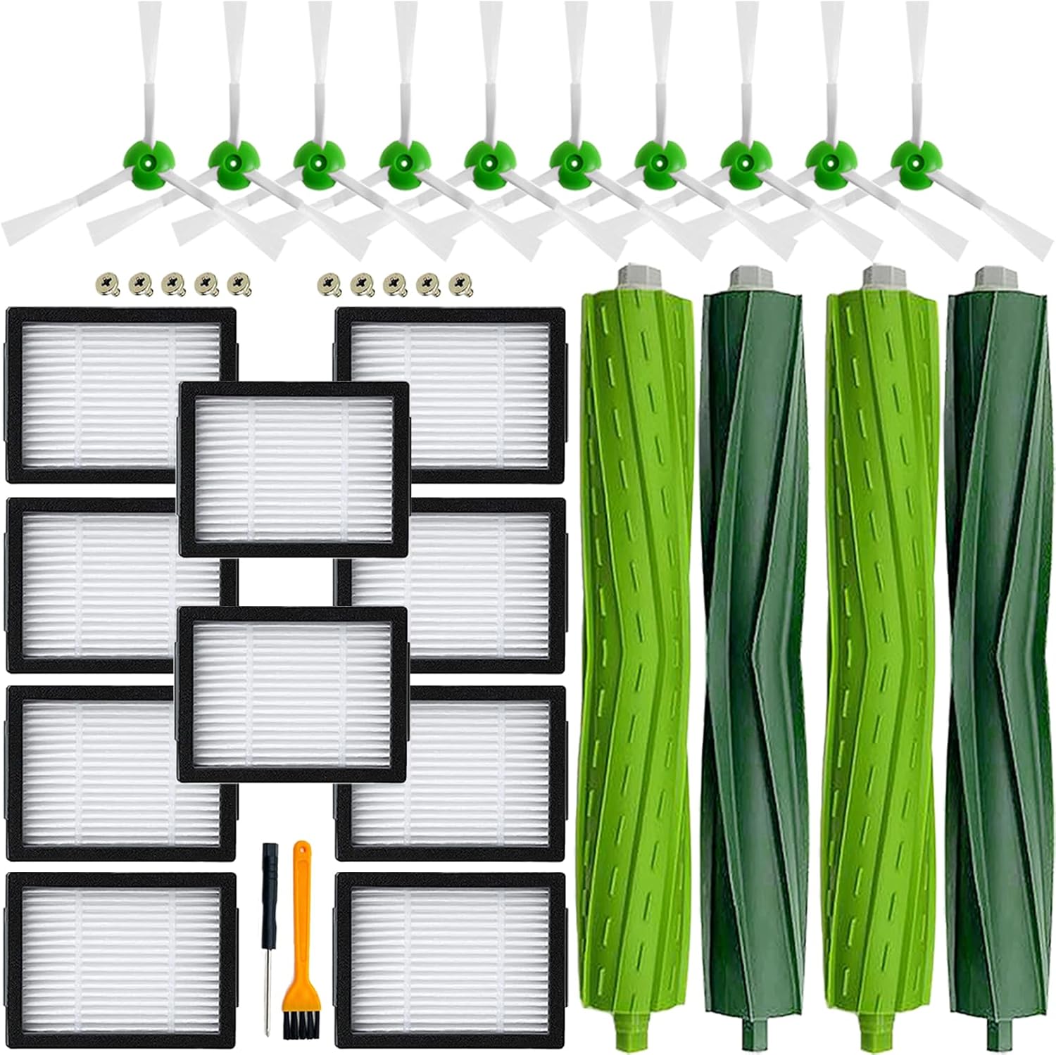 26 Pack Replacement Parts accessories for iRobot Roomba i3 i3+ i4 i6 i6+ i7 i7+ E5 E6 E7 j7 I & E j Series Vacuum Cleaner,2 Set Rubber Brushes,8 Vacuum Filters,8 Side Brushes,8 Vacuum Bags