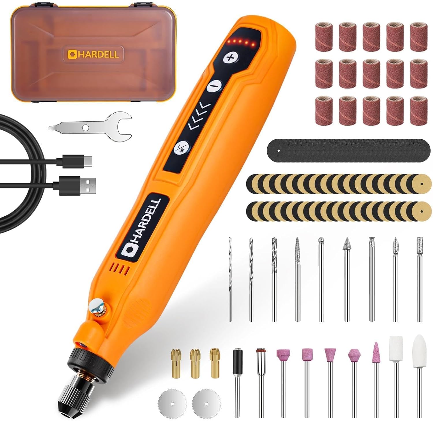 HARDELL Mini Cordless Rotary Tool, 4V Rotary Tool 5 Speed Display with Type-C Charging, Power Rotary Tool Kit with 69 Accessories for Sanding, Grinding, Engraving, Polishing, Drilling, Cutting, DIY