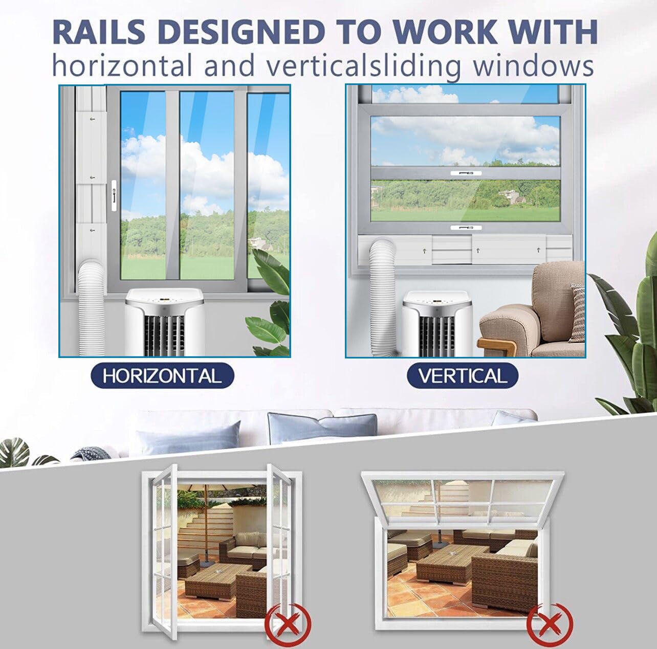 Kit de Sellado de respiradero de Ventana de Aire Acondicionado - para Manguera de Escape de 13 cm y 15 cm, para Ventana Vertical y Horizontal de 43-140 cm - sin Manguera