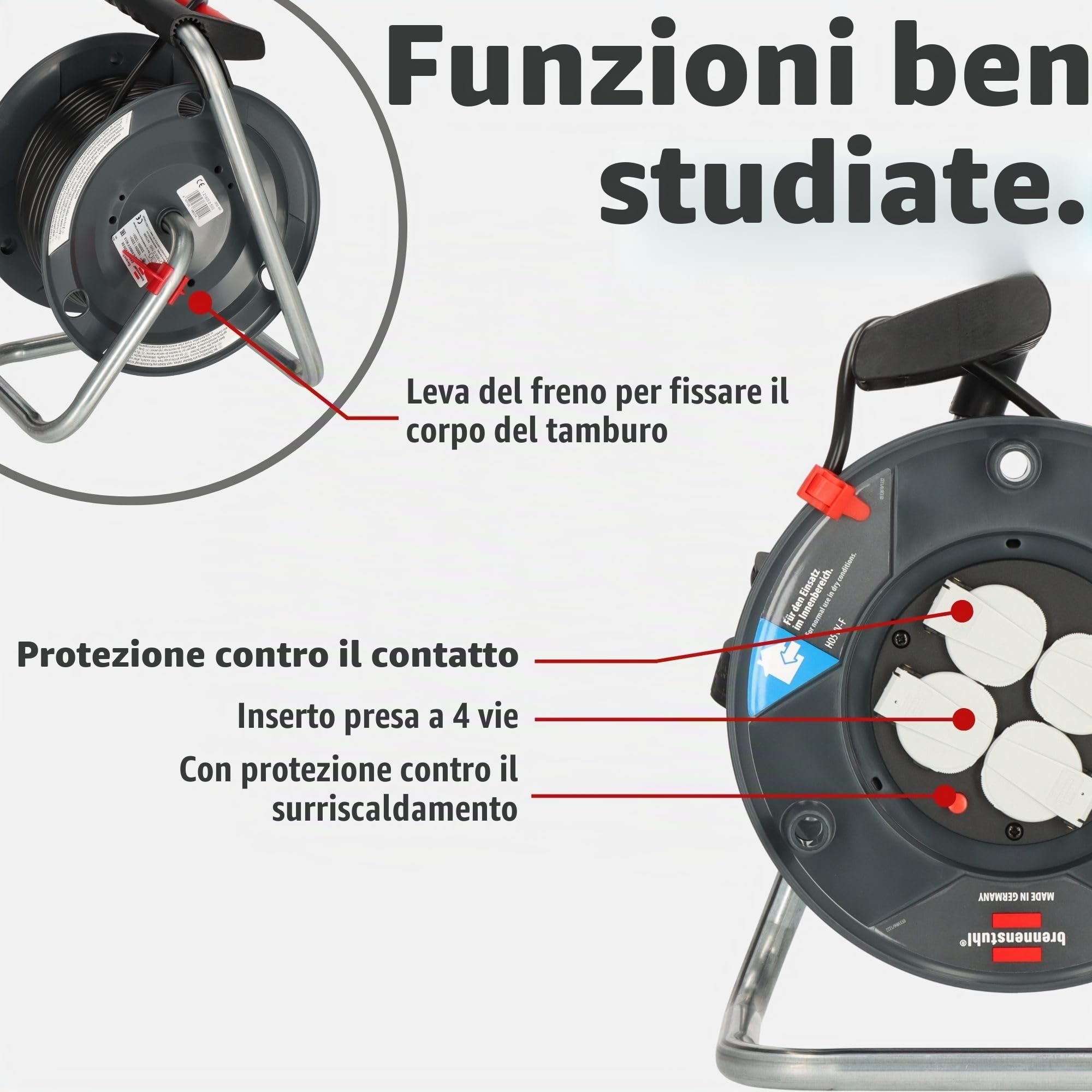 Brennenstuhl Garant V2 - Avvolgicavo (cavo da 25 m, prodotto in Germania, uso per interni)