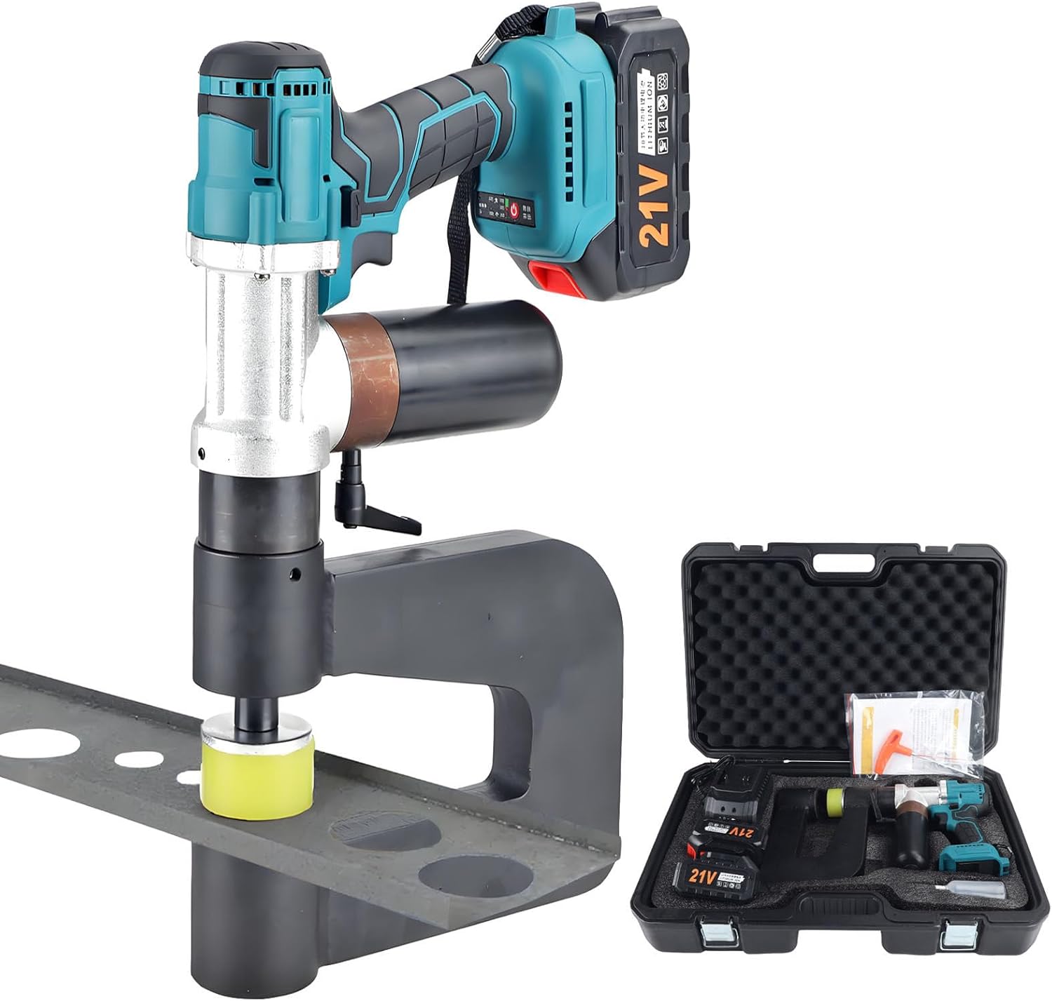 Knockout Punch Kit with 2X 6.0Ah Batteries, 6 Dies (16-32mm), 150mm Throat, Hydraulic Punch Tool Cordless for Electricians & Metalworkers
