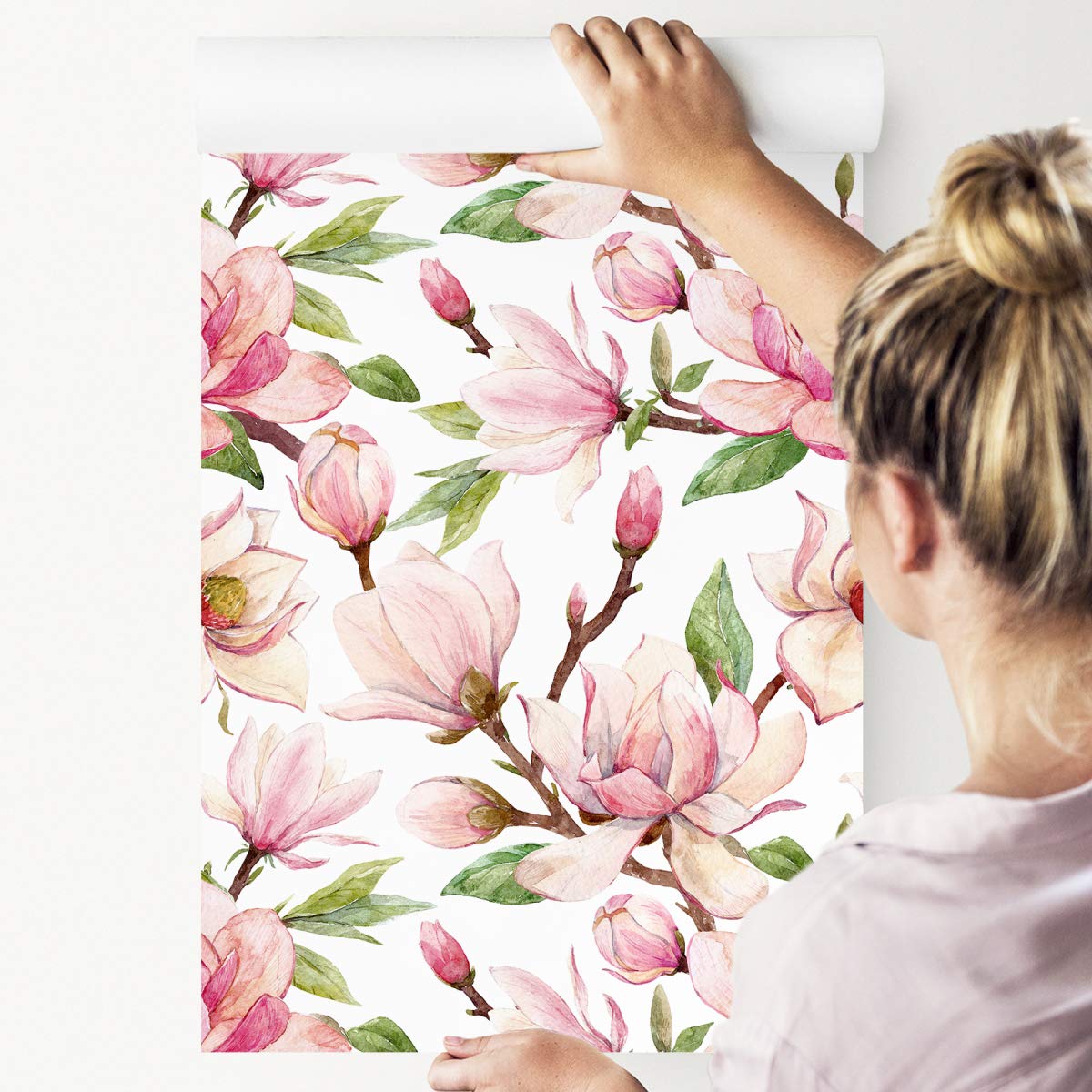 Muralo Tapete 10m Rolle Vlies Tapete Natur Pflanzen Flora Blumen Magnolien Blätter Vliestapete 1000 x 53cm Wand Tapete Wohnzimmer Schlafzimmer Moderne Wanddeko Wand Dekoration