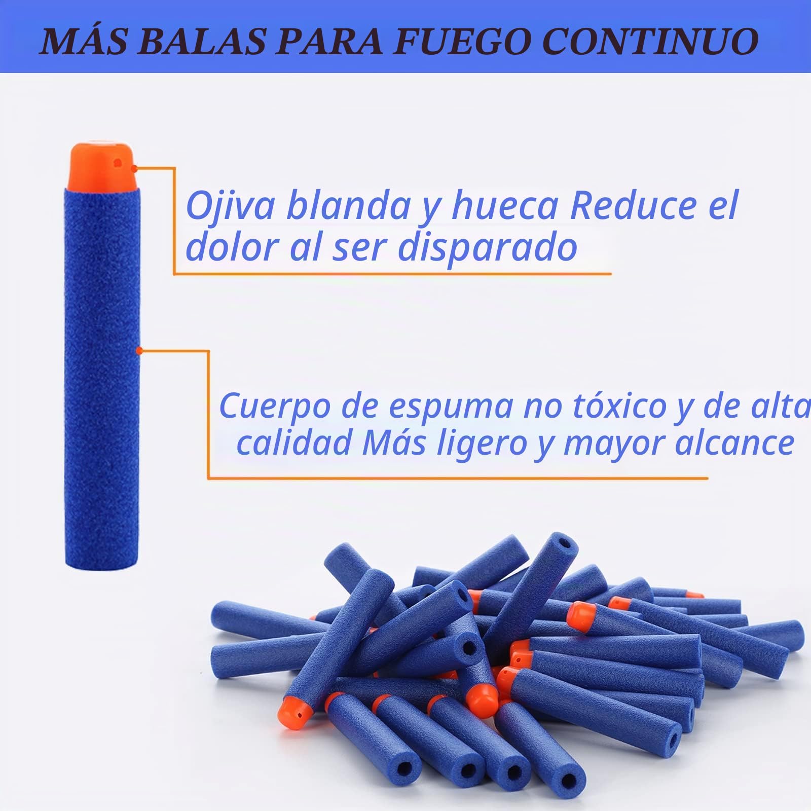 7.2cm Relleno Foam Darts Bullet,Munición de Espuma de Juguete,Paquete de Recarga de Balas,Dardos con Espuma de Recarga,para Nerf N-Strike Elite Series