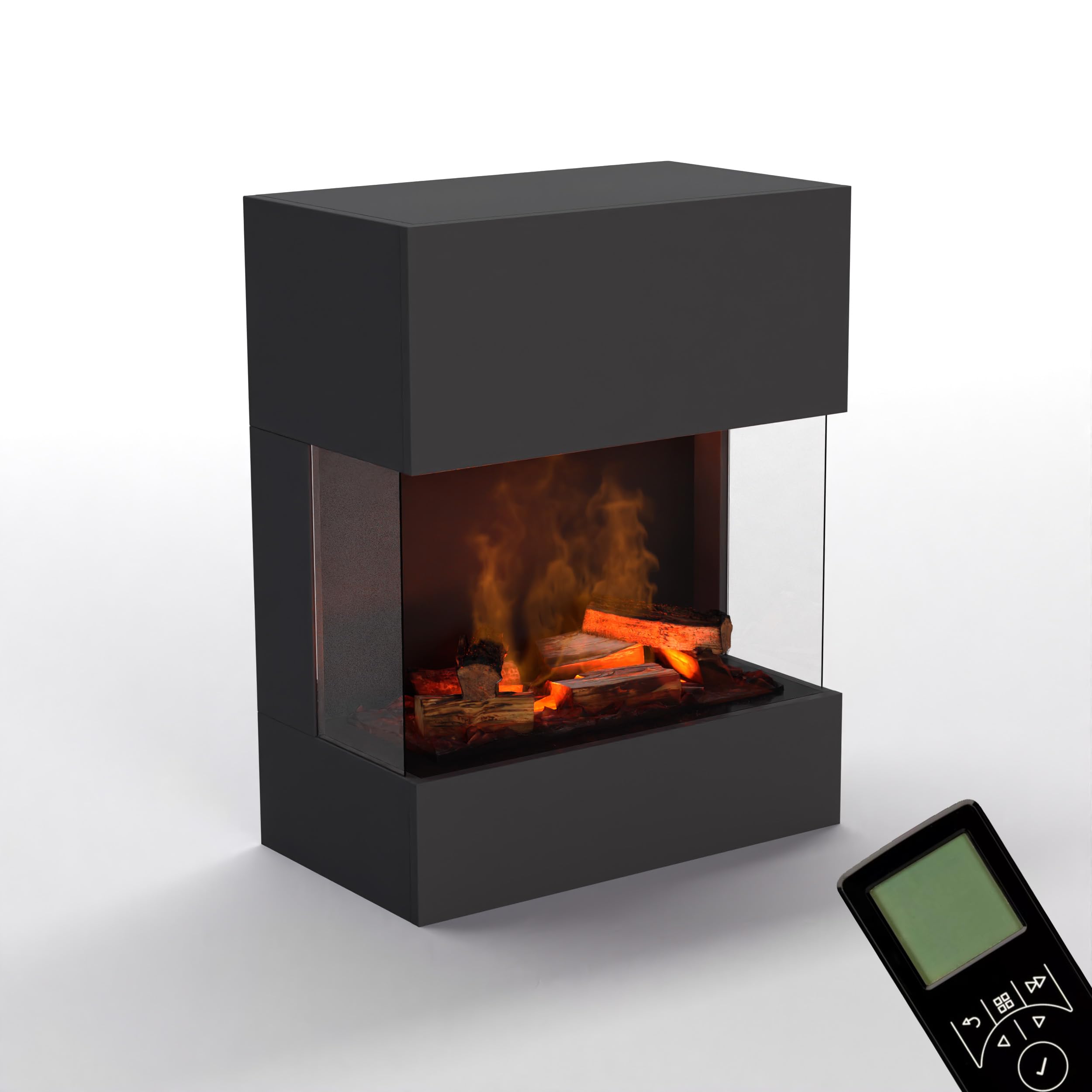 GLOW FIRE Wasserdampf Kamin KÄSTNER WALL (Wandkamin) - Elektrokamin mit realistischen LED 3D-Flammen, Knistereffekt & Fernbedienung, 70x89x40 cm - Opti-Myst 600 Elektro Kamin, Grau