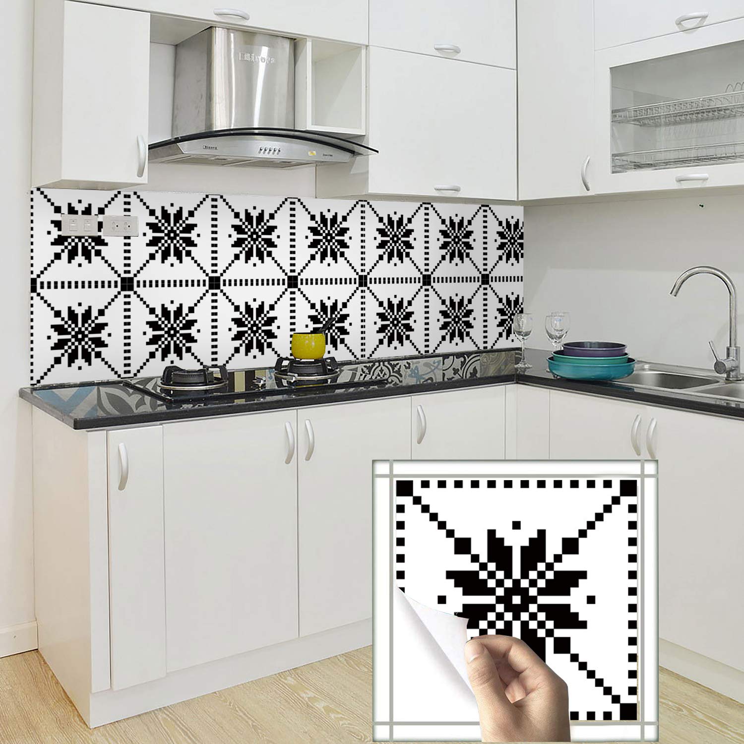 Buy Yoillione Wall Tile Stickers Kitchen Backsplash Tile Stickers 8 x 8, Black and White Tile