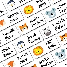 QuoteMyWall 36 Stick On Clothing Labels for School Uniform Clothes | Washable No Iron Personalised Name Sticker Tags Kids, Customised Children's Stationery (Blue) (White)