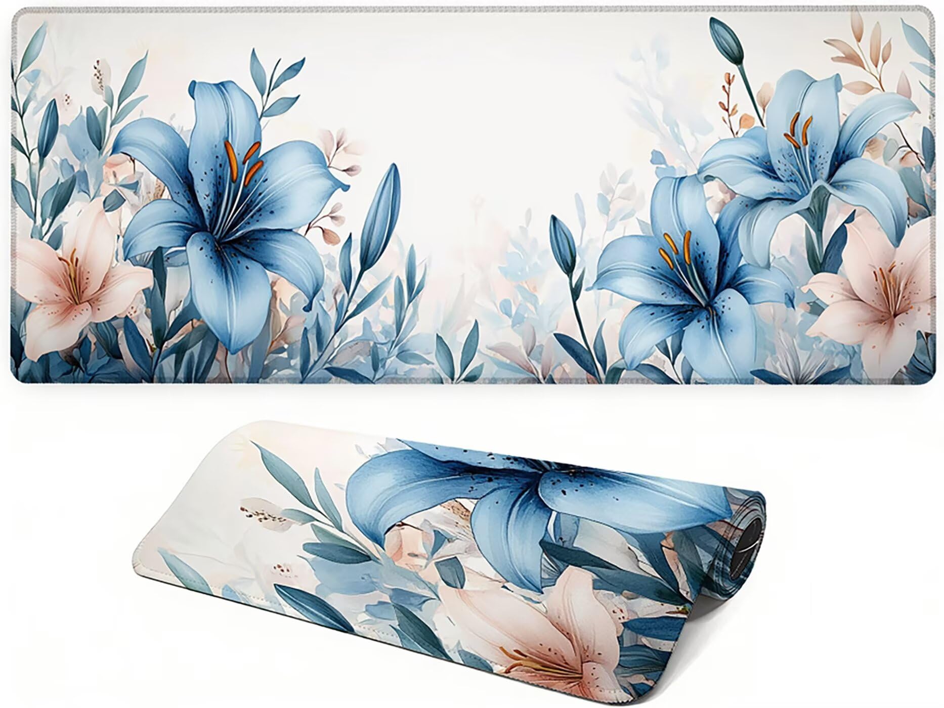 Lpfieonn Blume Großes Schreibtischunterlage, XXL Schreibtischunterlagen, Weiß XXL Wasserdicht Gaming Mousepad mit Vernähter Rand und Rutschfeste Gummibasis, für Laptop/Hause/Büro 120x60cm PF-1637