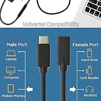 Vista 4 de Cable de extensión USB C de 0.6 pies, cable extensor USB tipo C 3.1 Gen2 macho a hembra, video 4K/datos de 10 Gbps/100 W, cable de extensión USB-C
