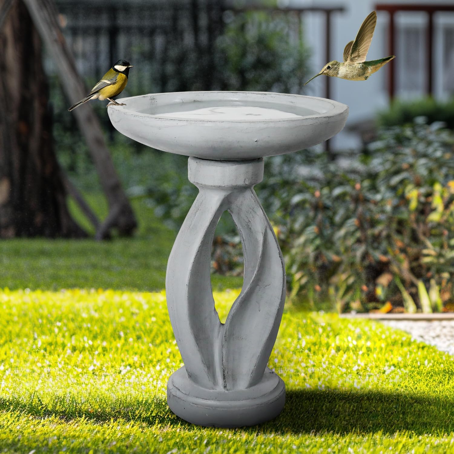 SKYFIRE 21.8”Birdbaths for The Garden Clearance -Concrete Modern Bird Bath for Outside, Yard Statue Decoration for Garden, Patio, Yard, Lawn -15.7”Dia X 21.8”H Contemporary Birdbath with Pedestal