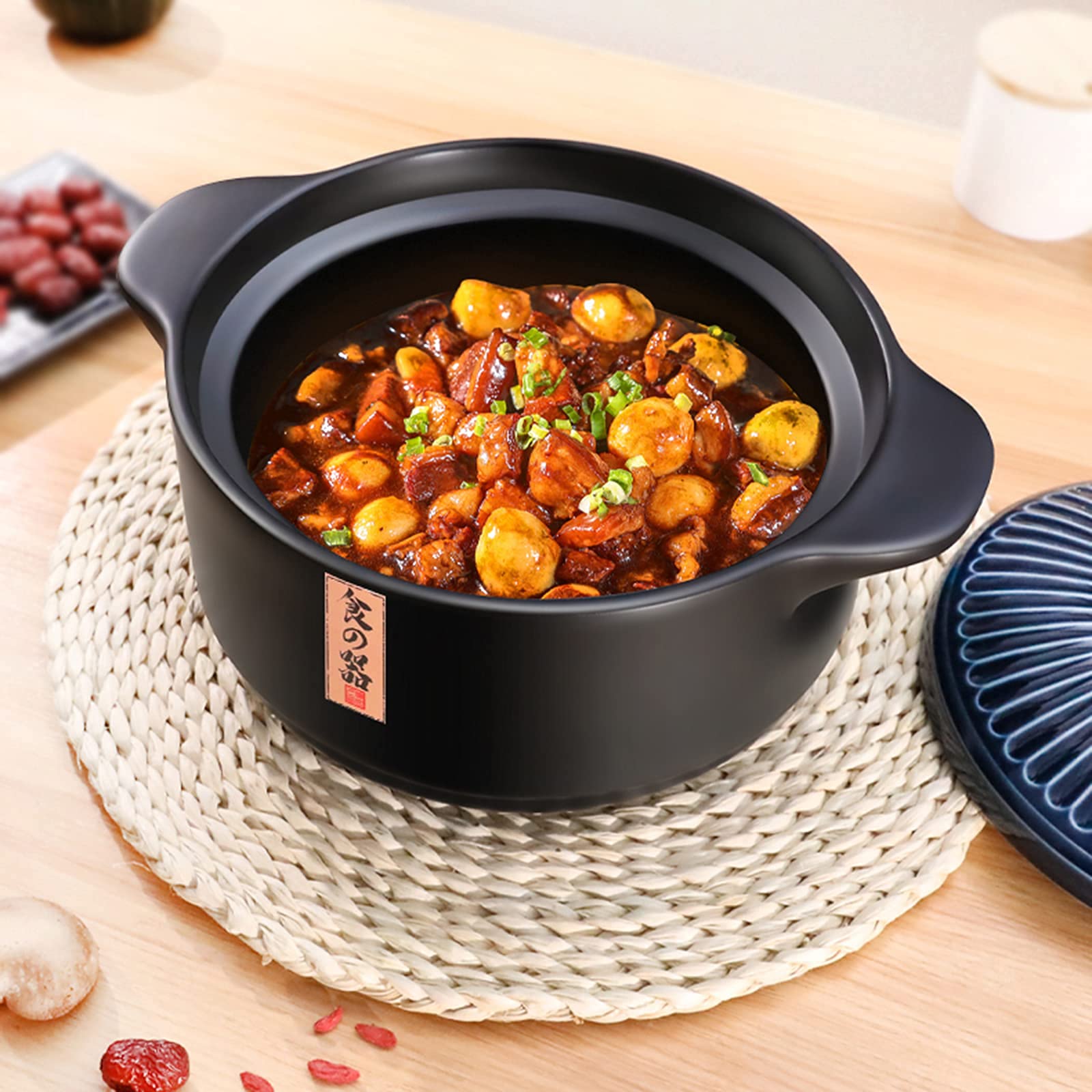 Japanse Donabe Keramische Hete Pot, Vintage Klei Braadpan Pot Met Deksel En Handvat, Hittebestendige Ronde Aardewerken Stoofpot Soeppan Koken,Groen,1.8L Japanse Donabe Keramische Hete Pot, Vintage Klei Braadpan Pot Met Deksel En Handvat, Hittebestendige Ronde Aardewerken Stoofpot Soeppan Koken,Groen,1.8L