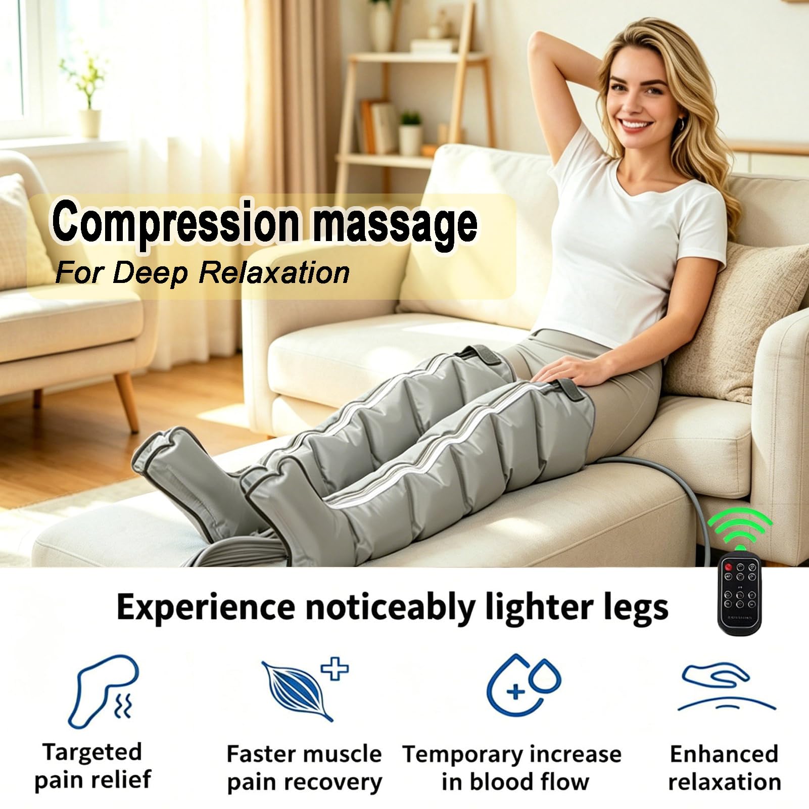 Presoterapia Piernas y Abdomen Brazos,Presoterapia para Casa Piernas 6 Camaras,8 Niveles Presión Ajustable, 1-60mins,Silencioso,Mando Inalambrico,masajeador piernas circulacion