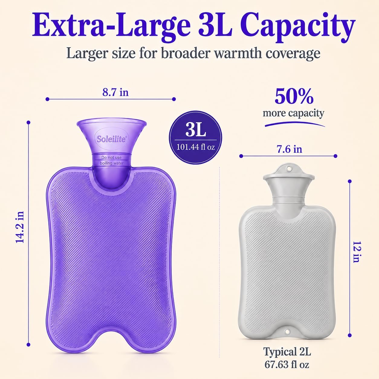 3L Extra Large Hot Water Bottle with Plush Cover, Hot Water Bag