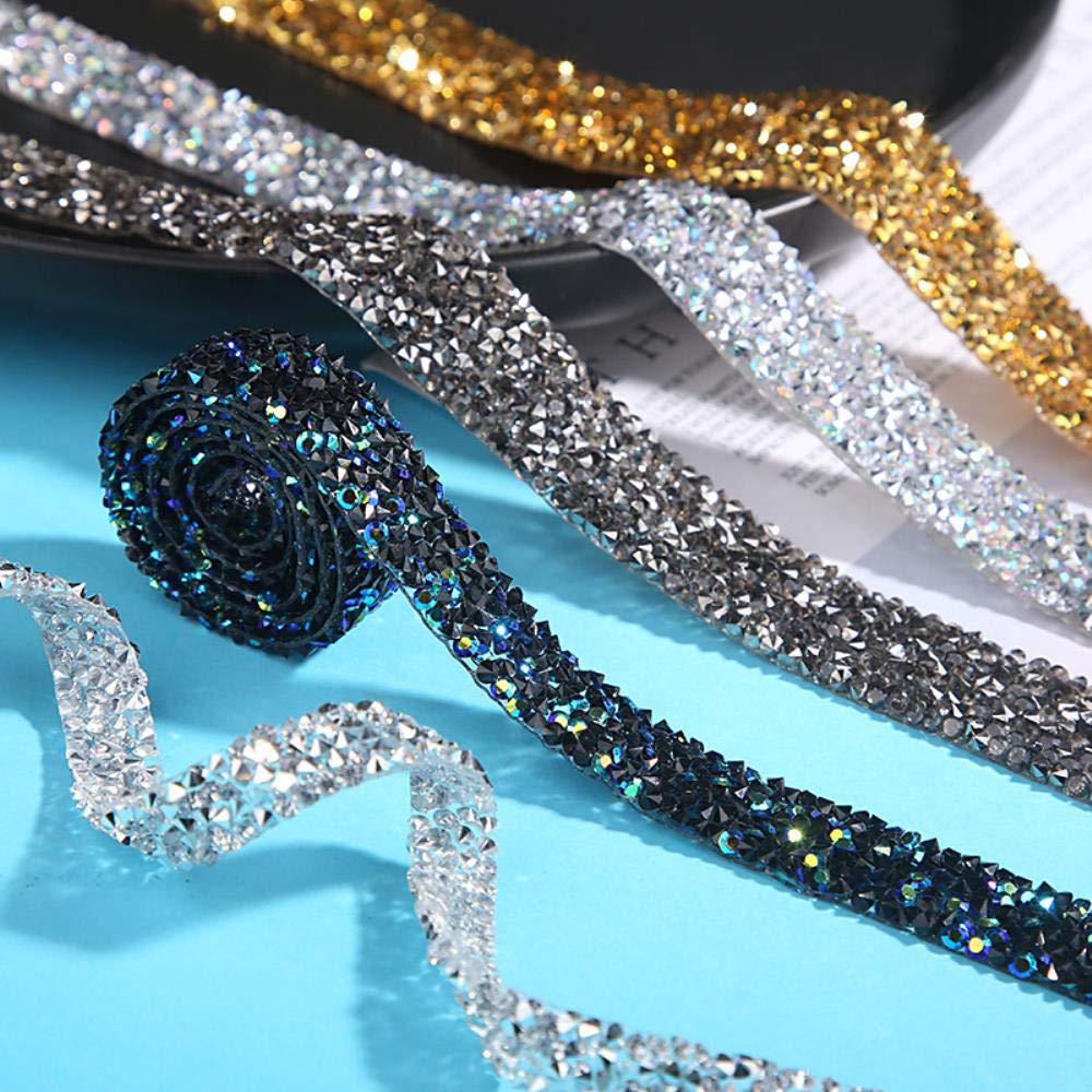 1yard catena scintillante nastro artiglio catena fai da te decorazioni 1,5 centimetri larga cintura copricapo accessori per il cucito del collare(White Rhinestone