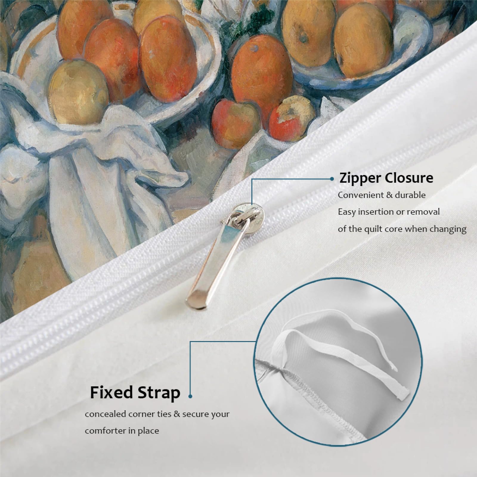 Paul CéZanne Style Funda de edredón 3 Piezas Bodegón con Cortina, 1895 Juegos de Ropa de Cama de Dormitorio de Microfibra Suave con 2 Pillow Shams 4 Lazos 180 x 220 cm