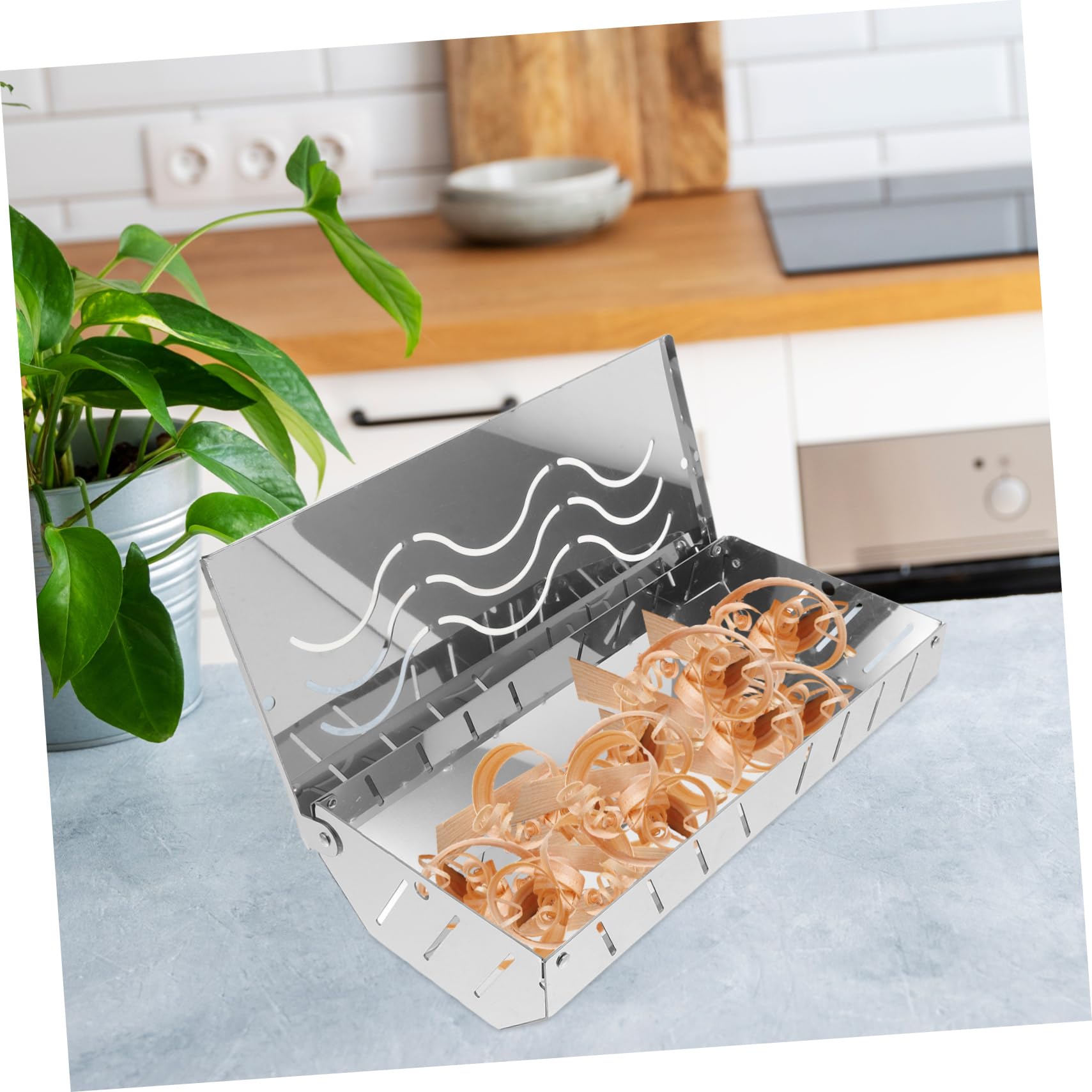 Scatola per Trucioli di Legno in Acciaio Inox 2 Pezzi | Argento, per Grigliate e Cottura All’aperto, Design Portatile, Adatta a Pesce e Carni