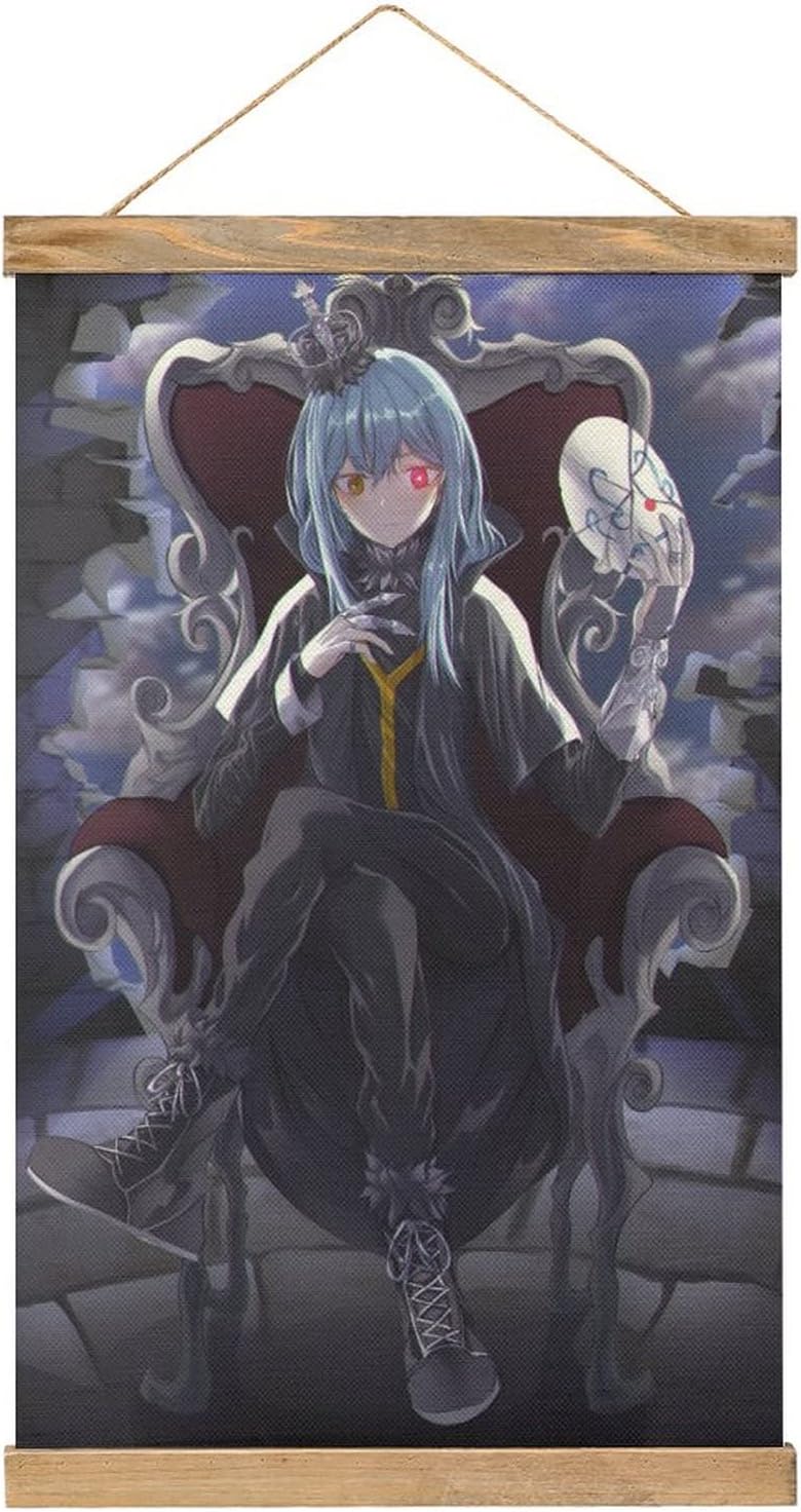 Anime Rimuru Tempest Scroll Poster Wall Fabric Decor Hanging Paintings Wood Frame Hanger Magnetic Kit Holder Print Picture for Living Room Bedroom Decoration