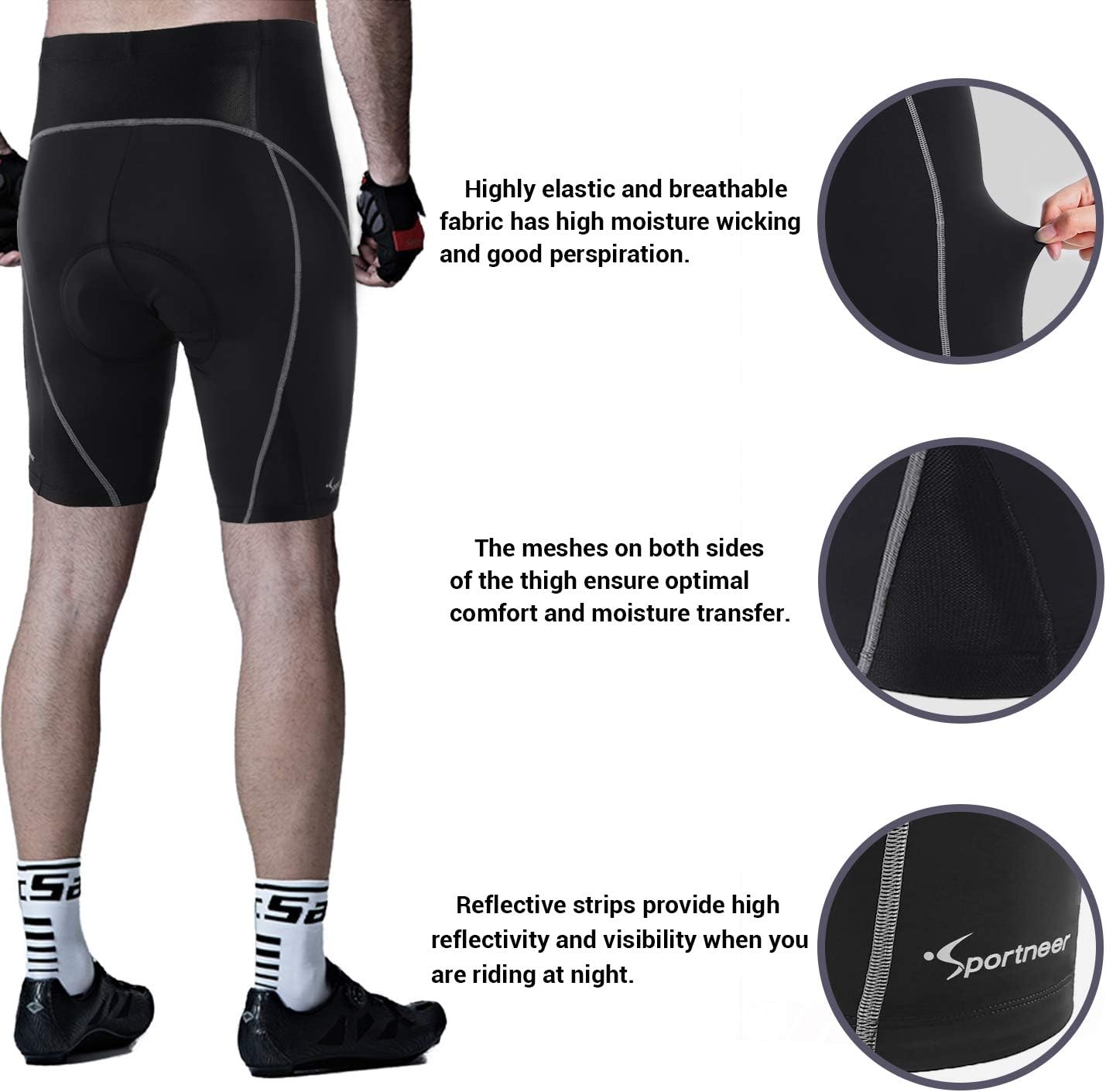 Sportneer Bike Shorts for Men- 4D Silicone Cushion Padding Lightweight Breathable and Moisture Absorbent for Cycling - Image 2