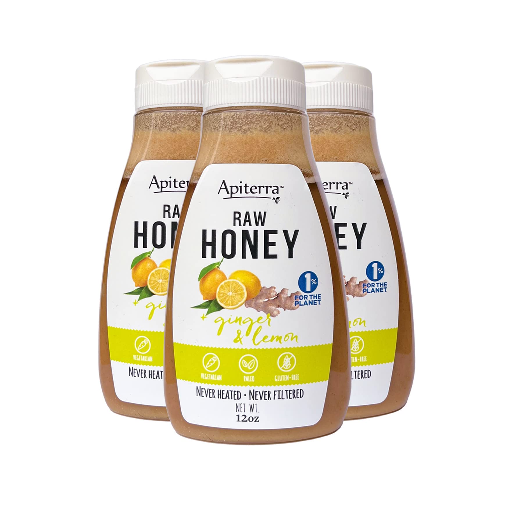 ApiterraRaw Honey with Lemon & Ginger - 12 Ounce (3 Count)