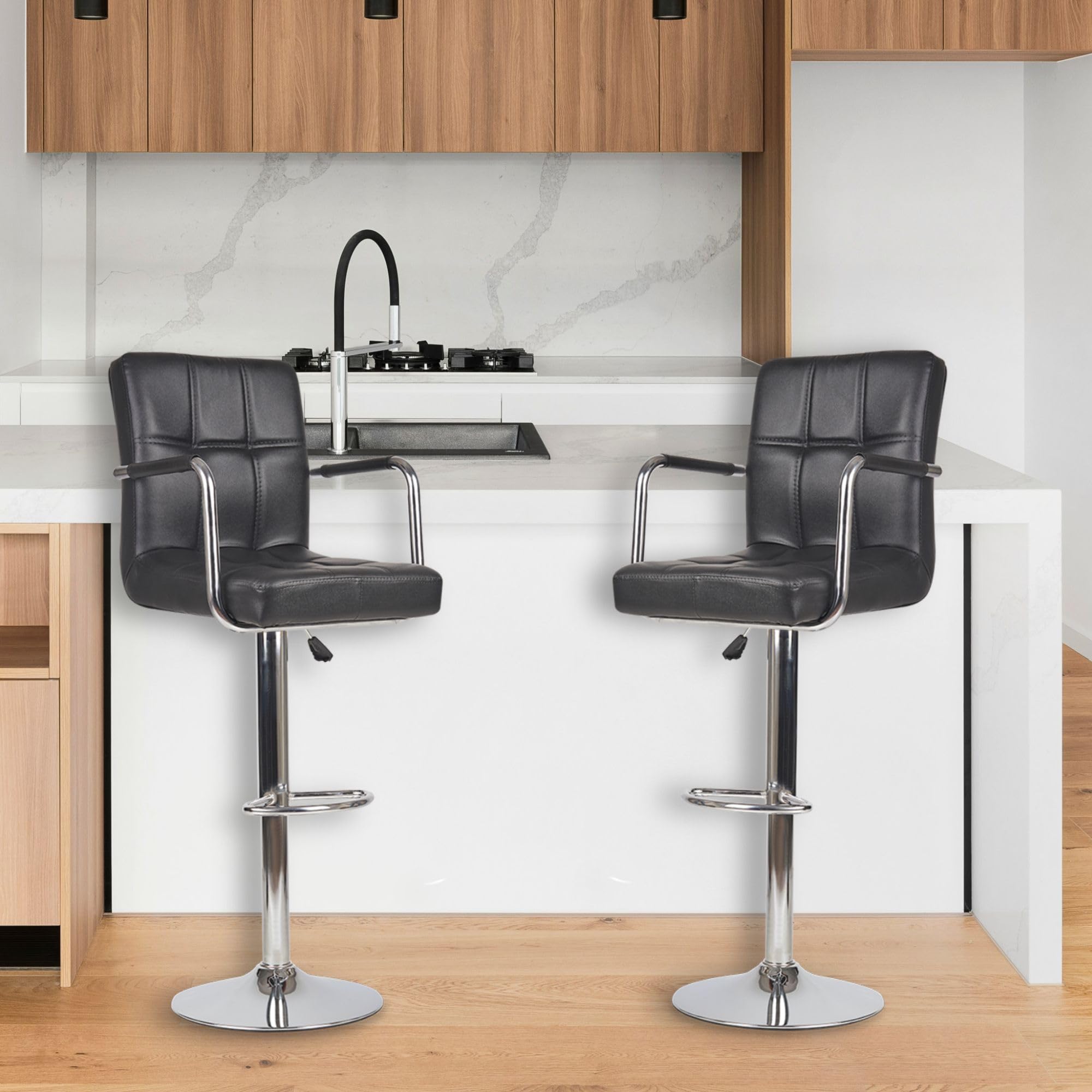 Fluffy Bar Stool Chair Modern Height Adjustable Bar Chairs for Home, 360 Degree Swivel Seat Top | Bar Chairs for Home Kitchen with Footrest,6 Month Limited Warranty (Black 2pcs)