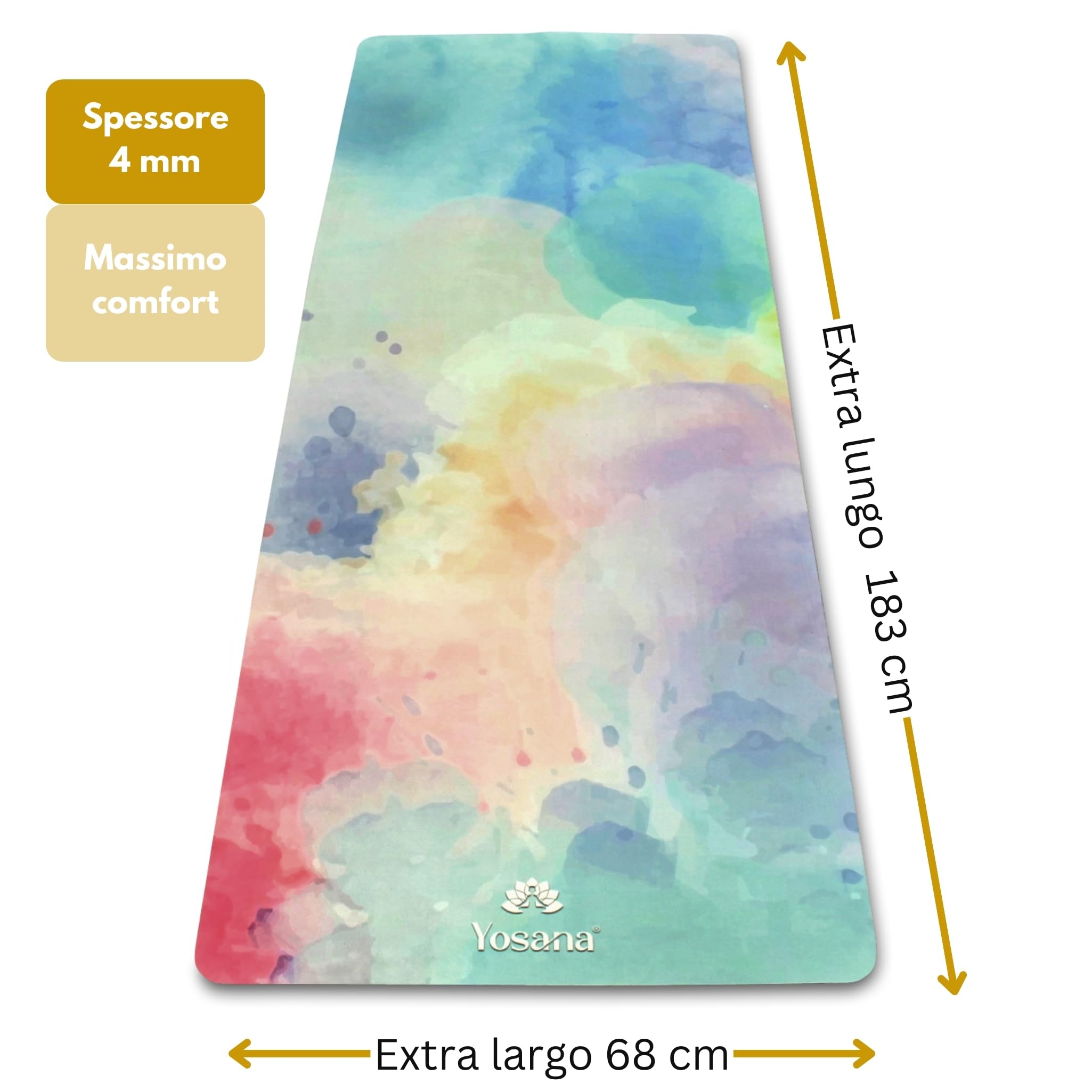 Tappetino yoga in gomma naturale | superficie in microfibra morbida e antiscivolo | asciugatura rapida | lavabile in lavatrice a 30 °C | 183 x 68 x 0,3 cm
