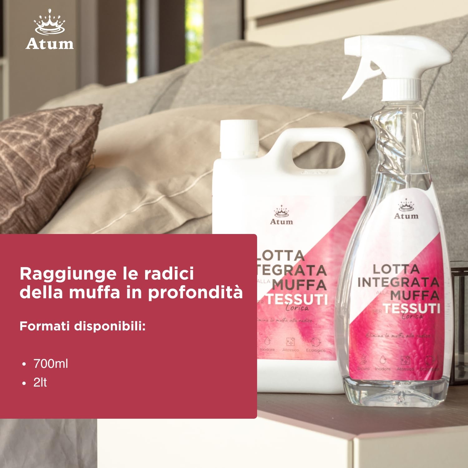 Lorica - Rimuove la Muffa dai Tessuti - Igienizza Pelle, Lana e Fibre Delicate - Inodore e Atossico - 2 lt