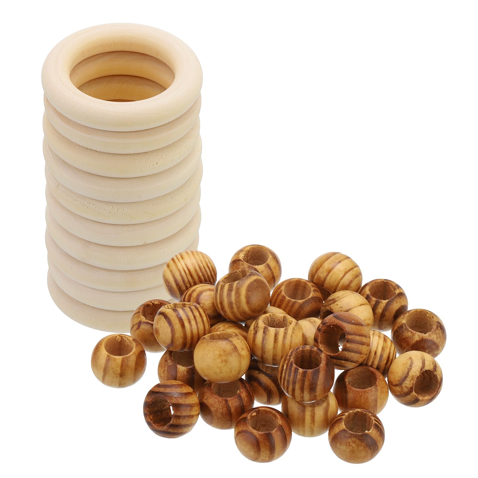 PATIKIL Natural Wood Rings and Unfinished Wooden Beads Set
