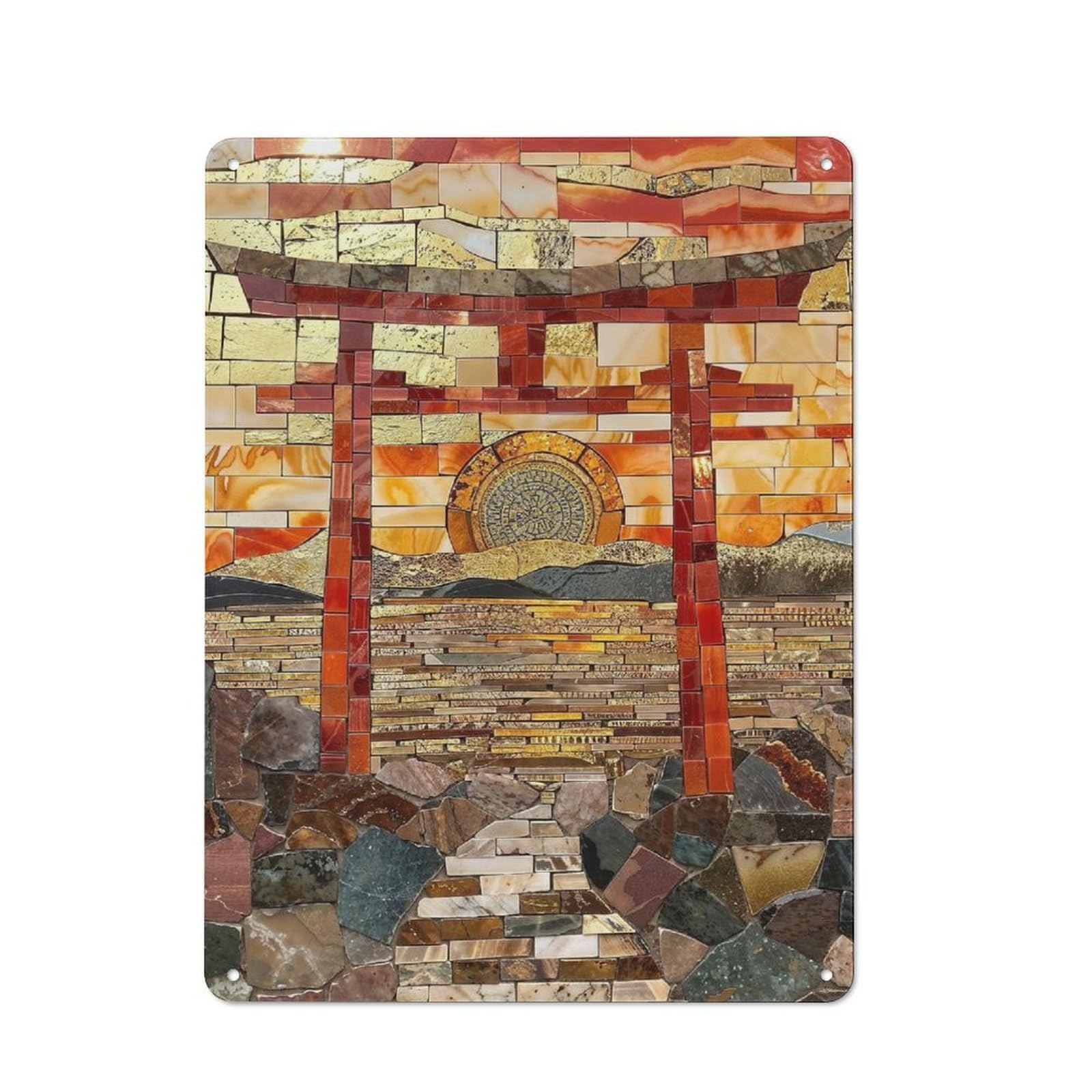 Junmoney Mosaic Torii Harmony Art Retro Metal Wall Sign 40X30cm Featuring For Hallway Wall, For Garage, Workshop And Man Cave Decoration
