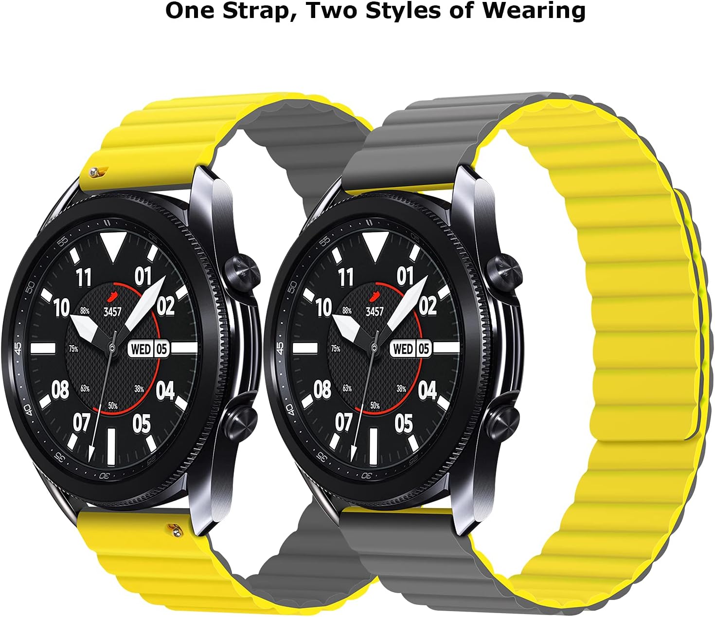 Tasikar 22mm Bands Compatible with Samsung Galaxy Watch 3 45mm Band, Silicone Magnetic Clasp [Double Sided Wearable] Replacement Bracelet Strap for 46mm, Yellow-gray - Image 2