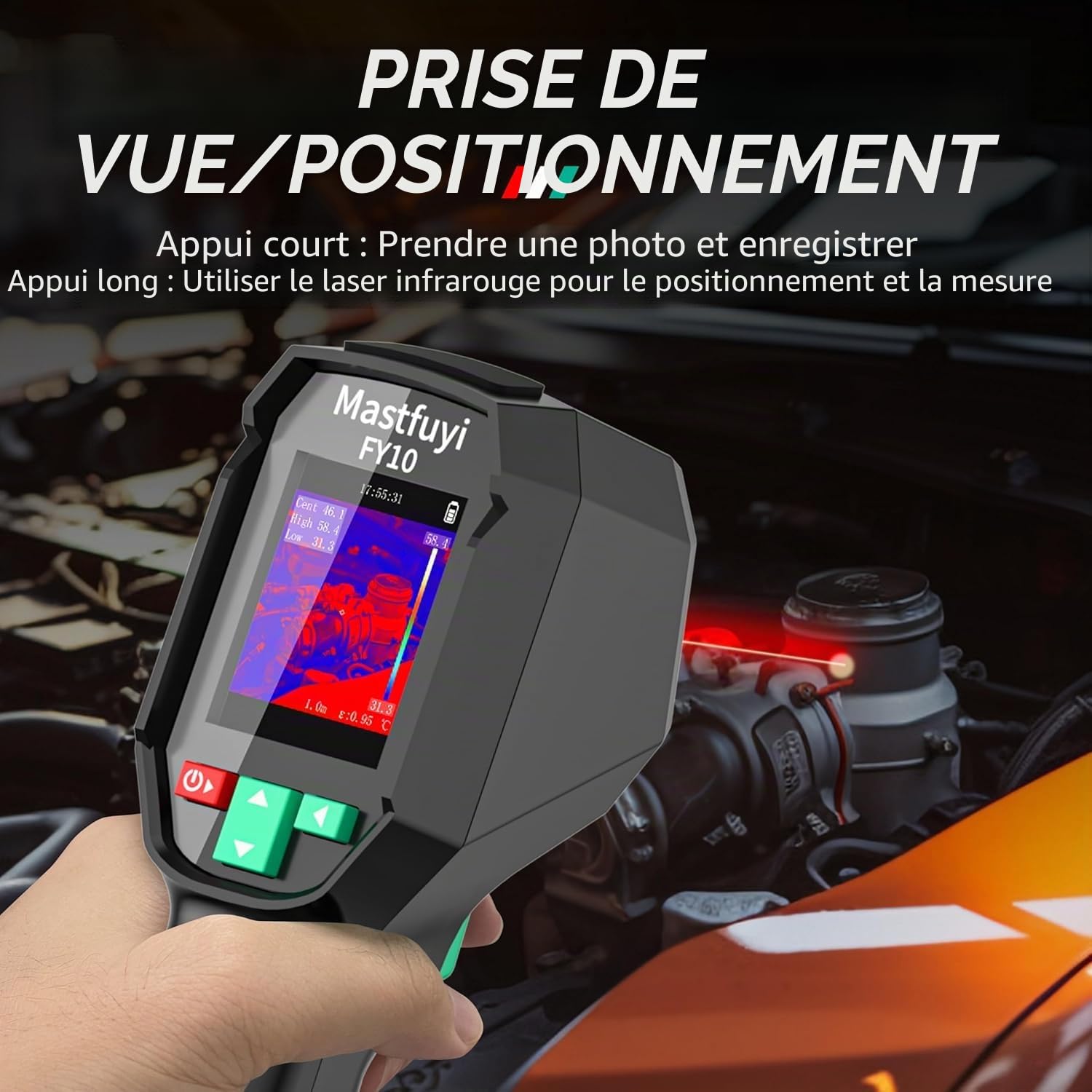 caméra thermique infrarouge 96x96 pixels, -20°C~550°C, 25Hz | Caméra de détection de chaleur pour électricien et maintenance industrielle avec FOV 50°, écran LCD 2.4 pouces, autonomie 8H