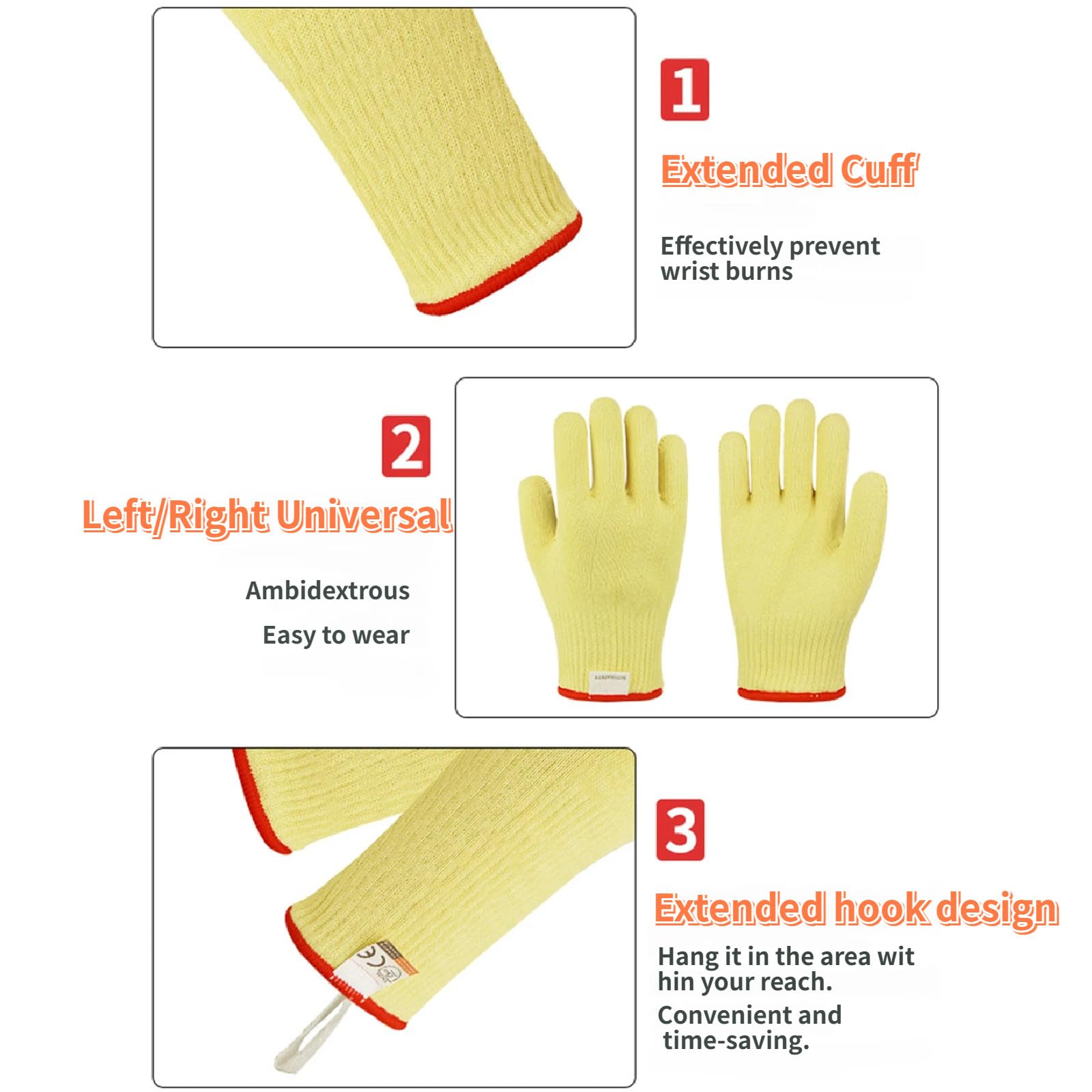 Guanti Barbecue, Guanti BBQ Resistenti al Calore Fino a 500°C, Aramidica A Doppio Strato, Lavabili in Lavatrice per Cucina, Grigliate, 2 Coppia Yellow-36cm/14.17in
