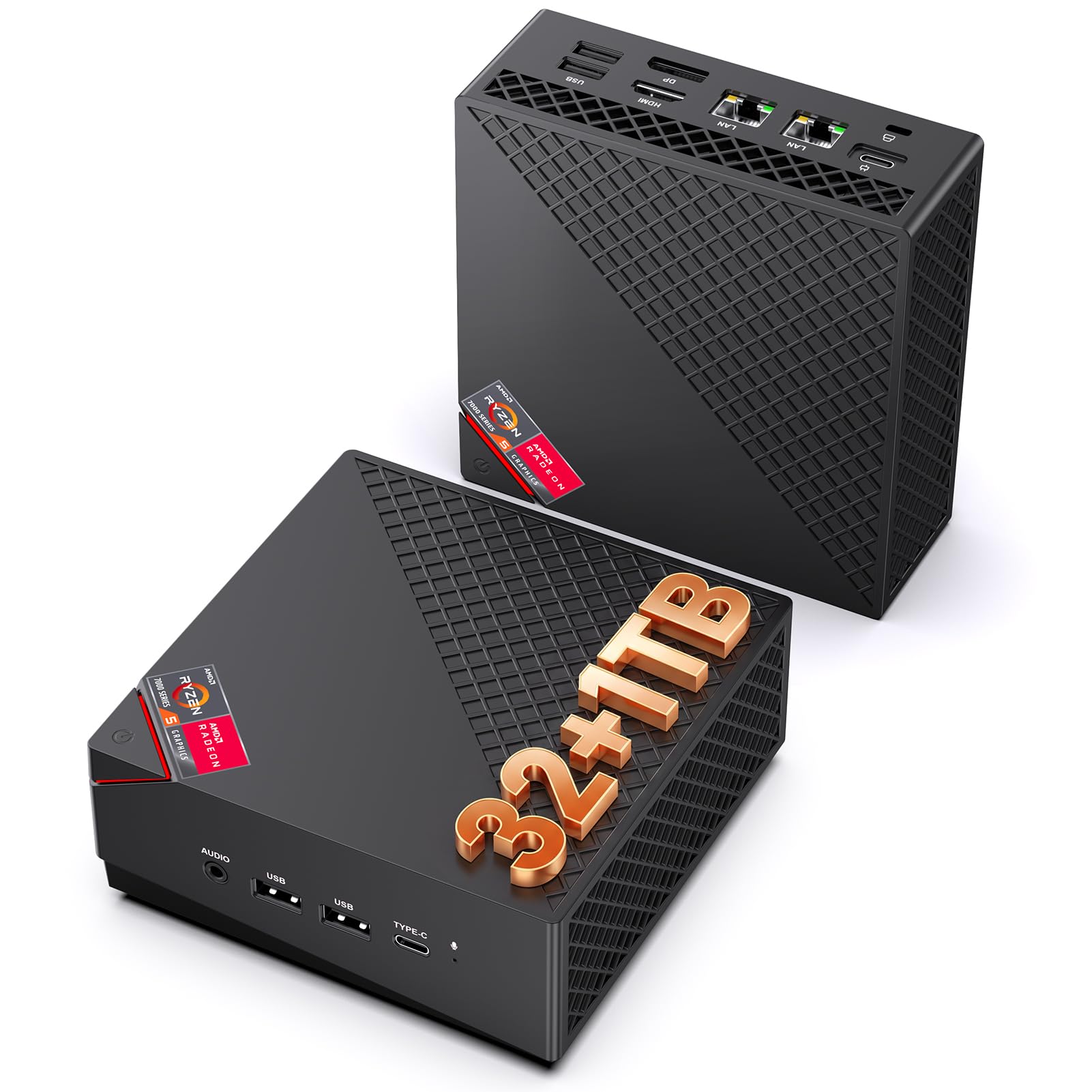 NiPoGi AM06PRO Mini PC,АMD Ryzen 5 7430U,WIN-11 Pro,32GB DDR4,1TB SSD | (Superare 5300U,fino a 4,3 GHz),Mini Computer per Ufficio/Casa/Scuola,4K Triple Display DP+HDMI+Type-C,WiFi 6/BT5.2/Dual LAN