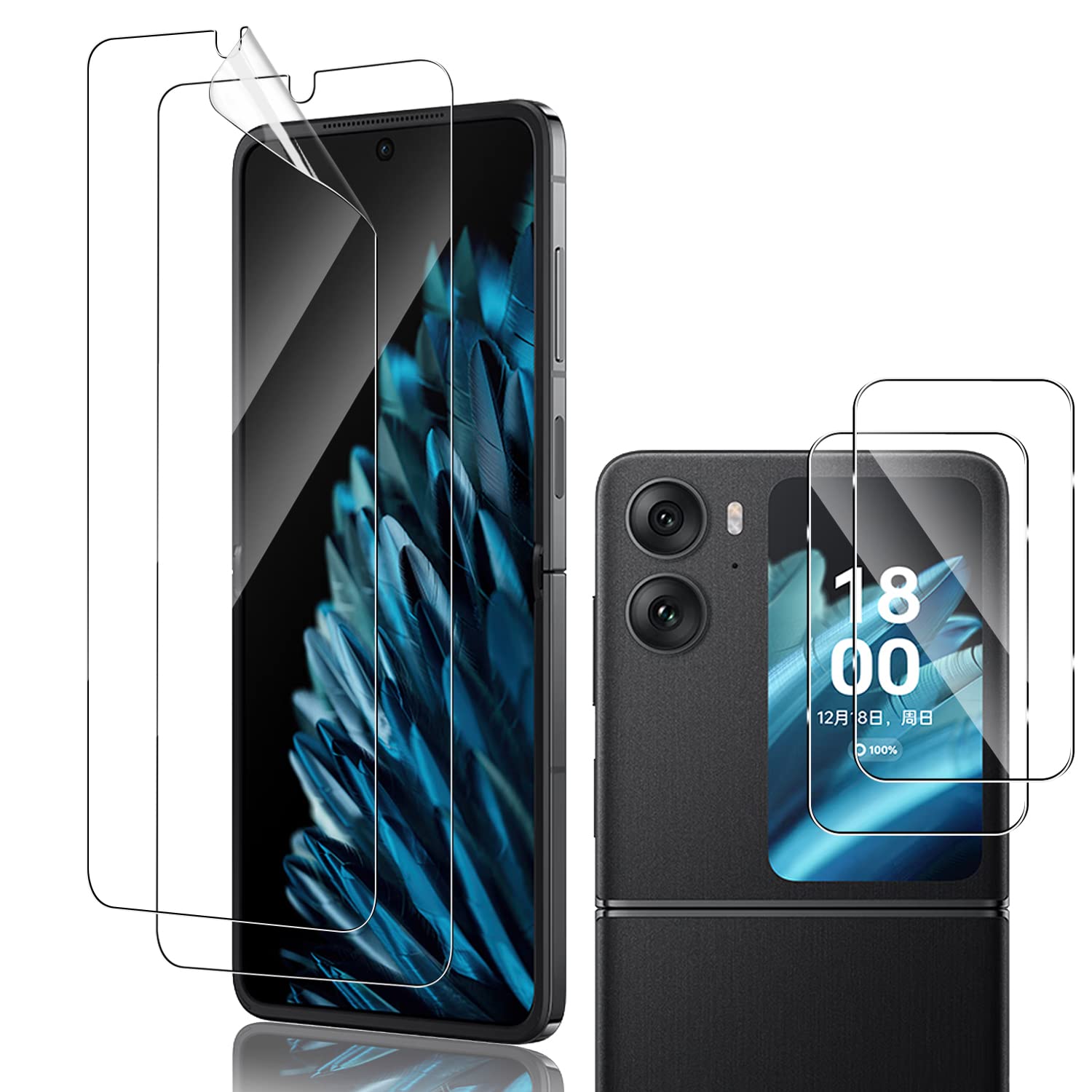 Displayschutz-Set Für Oppo Find N2 Flip – 2x Panzerglas, 2x Folie, 2x Kameraschutz