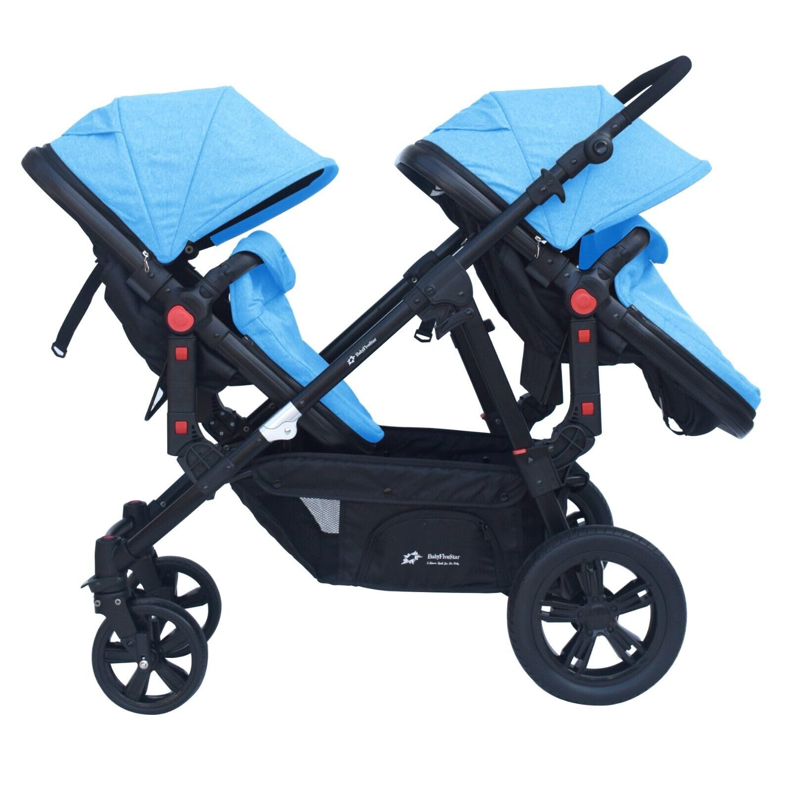 PASSEGGINO DOPPIO/GEMELLARE 2in1 NERO E BLU PER DUE BAMBINI FRATELLI STROLLER