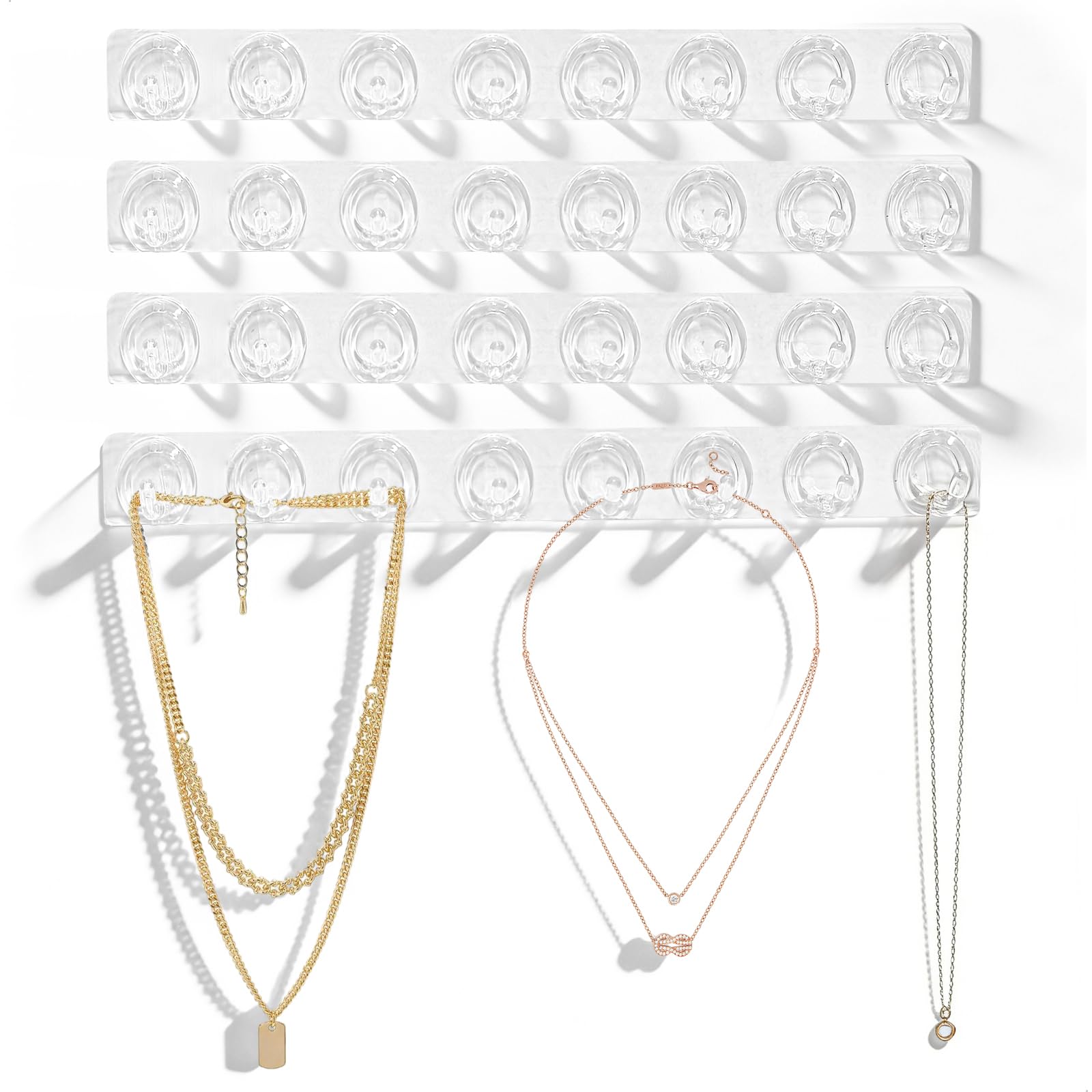 Xyuayamz Necklace Holder Acrylic, 4 Pack Necklace Hanger, Wall Mounted Necklaces Holder, Jewelery Display Stand For Necklaces Ring Bracelets Earrings, Transparent