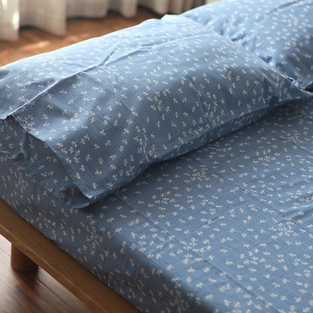 Drap en coton slub imprimé libellule et feuilles 230x240cm