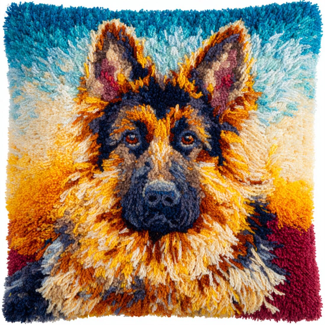 Kitquiver O Animal Diy Latch Hook Kit German Shepherd Portrait Crochet Needlework Crafts With Latch Hook Tool For Adults Diy Handmade Home Cushion Kits Decor 17X17in