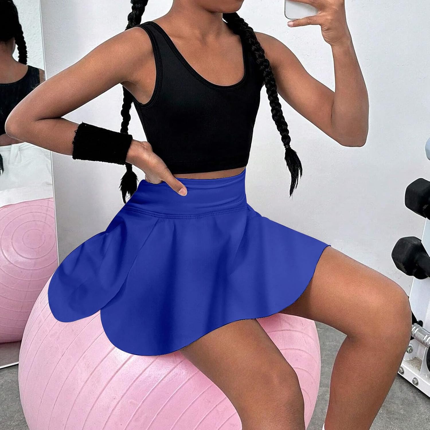 OEBLD Girls Athletic Skort High Waist Tennis Skirts with Shorts Butterfly Ruffle School Skirts with Pockets