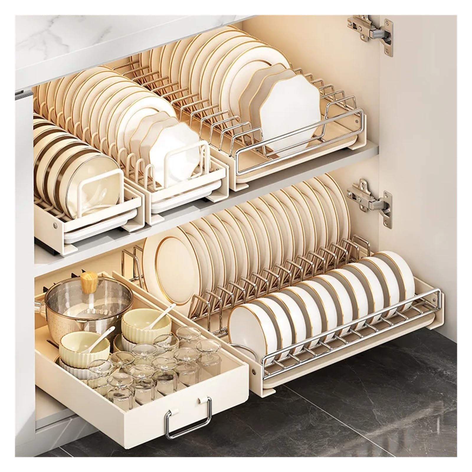 Cesta de almacenamiento expandible, estante de acero inoxidable, cajón extraíble para debajo del fregadero, ahorro de espacio en la cocina, solución de almacenamiento para el hogar