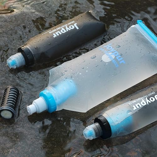 Vista 14 de Botella de agua plegable con filtro para apretar, sin BPA, reutilizable, de 600 a 33.8 fl oz, ligera, a prueba de fugas, diseñada para senderismo al