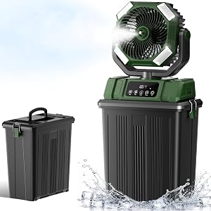 40000mAh Misting Fans for Outside, 15L Large Tank Portable Misting Fan, Battery Powered Outdoor Mister Fan with Remote & LED Light, Wide 270° Coverage for Camping Patio Backyard