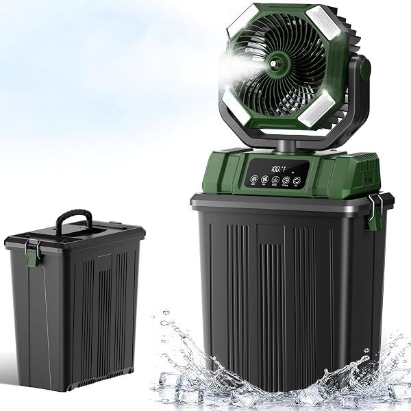 40000mAh Misting Fans for Outside, 15L Large Tank Portable Misting Fan, Battery Powered Outdoor Mister Fan with Remote & LED Light, Wide 270° Coverage for Camping Patio Backyard