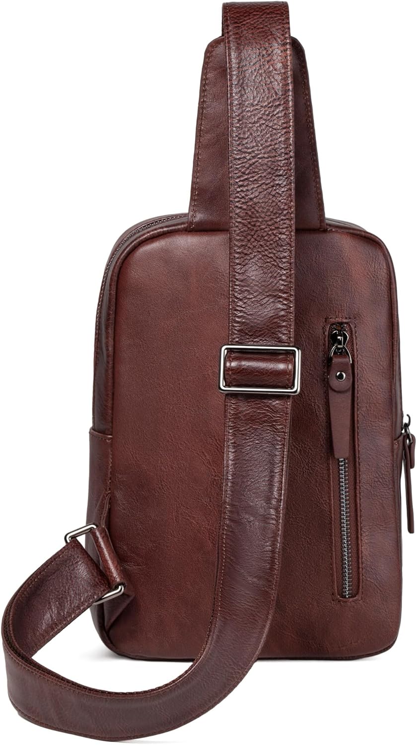 Leather Sling Bag Crossody Sling Backpack for Man and Women Over the Shoulder Pouch Purse (Dark Brown) - Image 3
