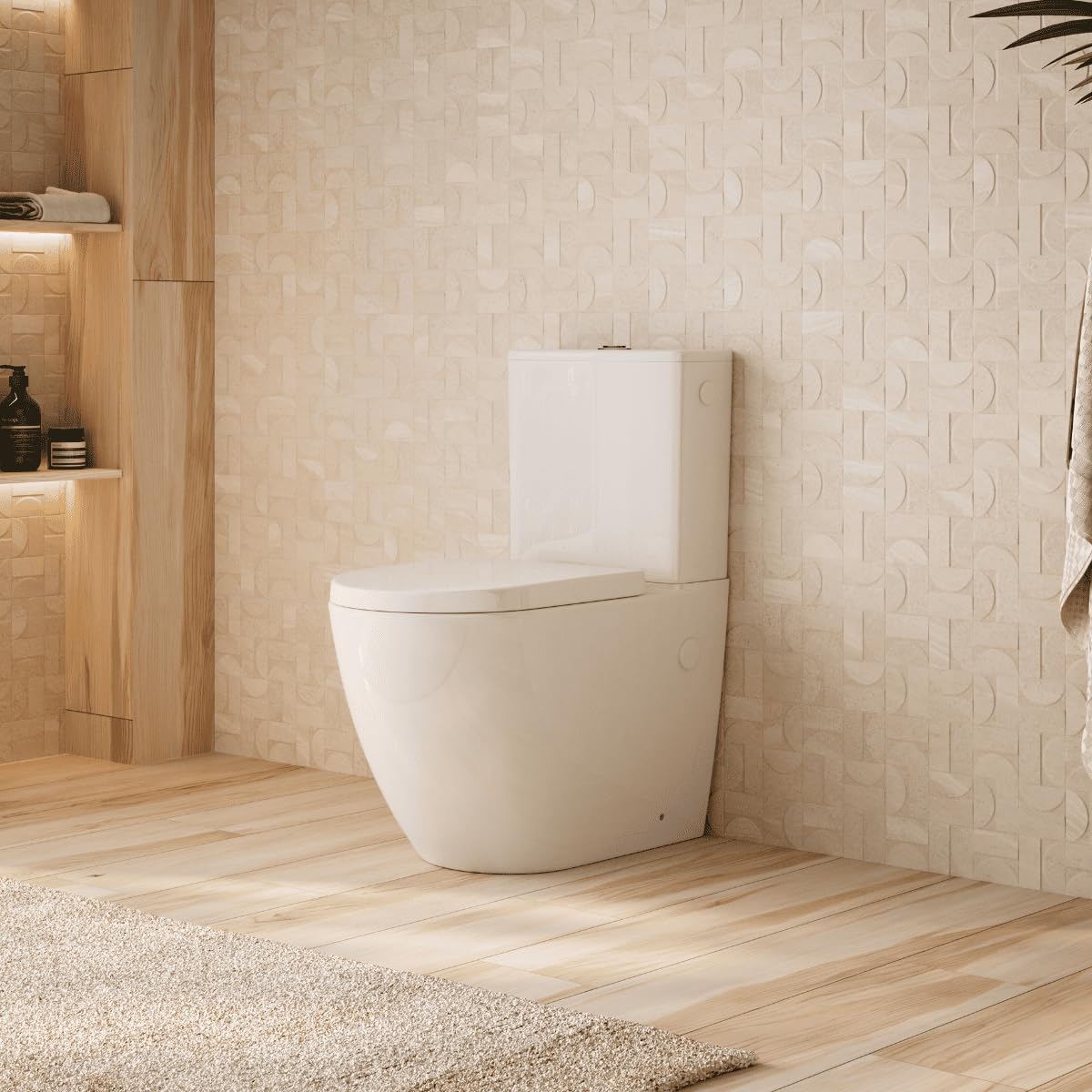 Wc Inodoro Completo Compacto Adosado a Pared Redondo con Sistema Rimless | Wc Completo con Salida Dual y Asiento Amortiguado