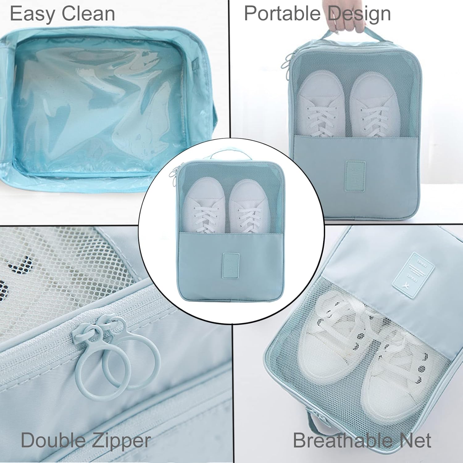 Shoe Bag for Travel, Travel Shoe Bag for Packing, Hold 3 Pairs of Shoes, Travel Essentials for Flying Shoe Organizer Shoe Storage Bag for Travel Light Blue - Image 3