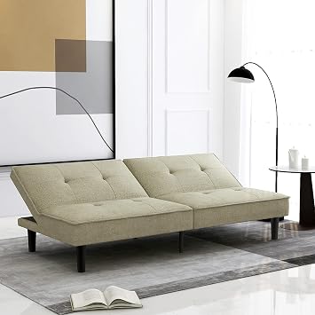 Futon Sofa Bed, Modern Convertible Armless Futon Sleeper Couch Daybed for Studio, Apartment, Office, Small Space, Compact Living Room, Sage Grey