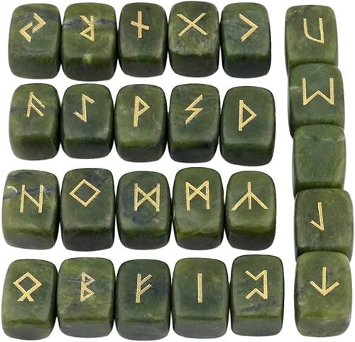 Miniatura 3 de rockcloud Juego de piedras de runa de jade verde con letras grabadas para cristales de Wicca, curación de chakras, reiki