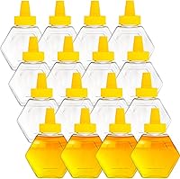 Elsjoy 16 Pack 7oz Hexagon Squeeze Honey Bottles - BPA-Free Plastic Refillable Jars with Spout for Honey, Sauces & Condiments