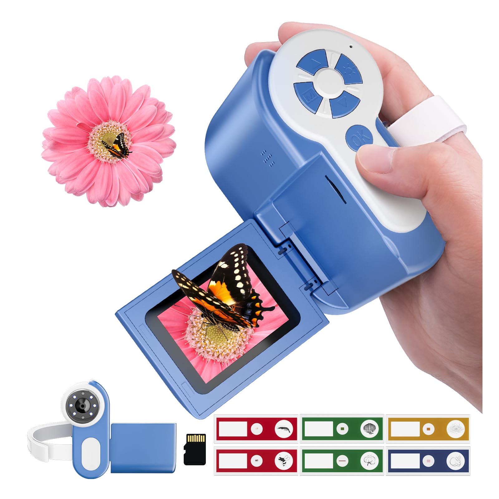 USCAMEL Digital Microscopio para Niños Portatil: 1000X Magnificación Pantalla 2.0" Microscopio Portatil Recargable - 6 Láminas Educativas Niños 5-12 Años - Jardín Casa Escuela - Regalo Chicos (Azul)
