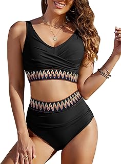 Vijamiy Bikinis Mujer Cintura Alta Reductor Barriga Bañador Sexy Push Up con Relleno Traje de Baño Rayas de Colores Piscina en la Playa Bikini Set
