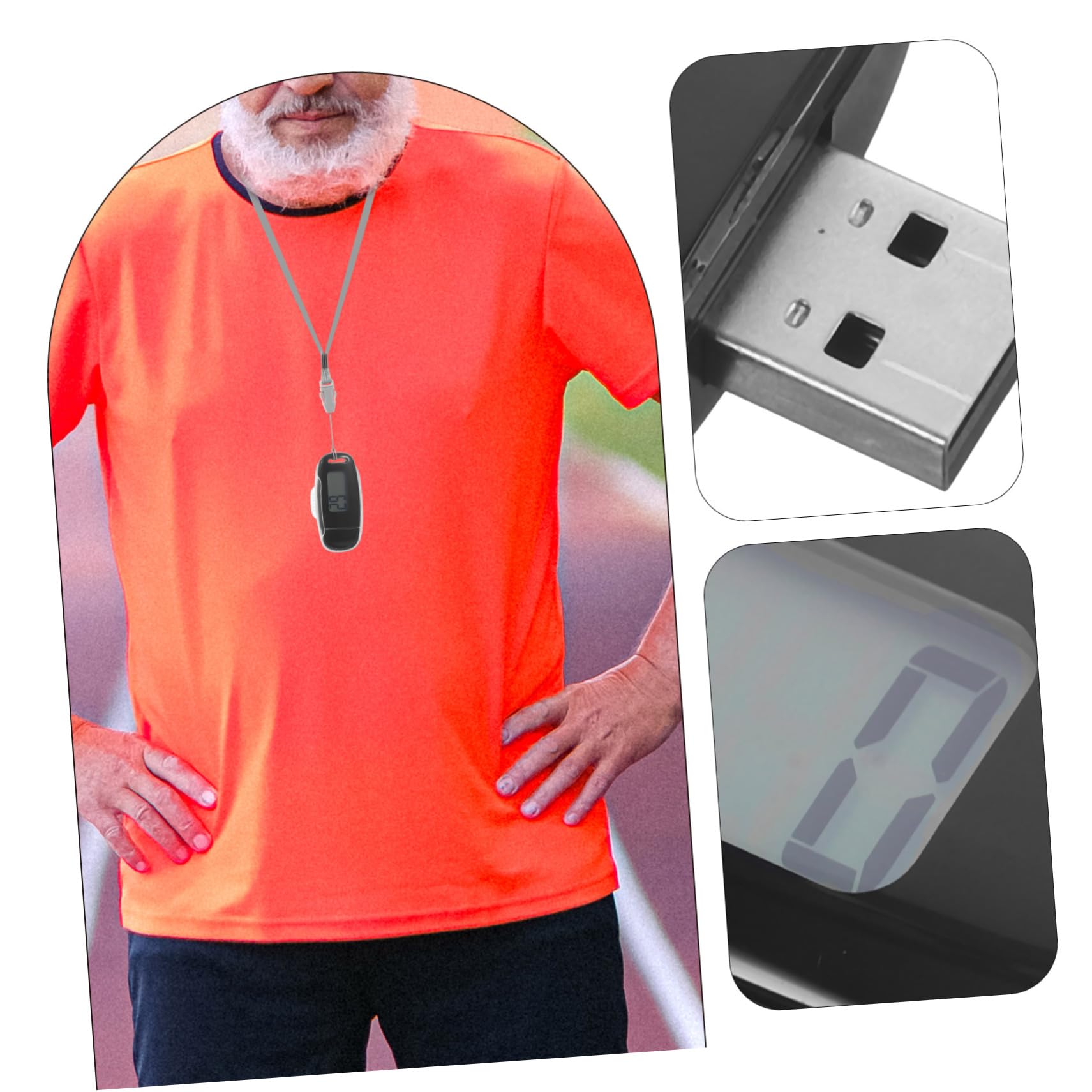 Operitacx Podómetro 3D Recargable por USB Luz de Fondo, Contador de Pasos Portátil en Negro, Fácil de Usar para Caminar y Exteriores